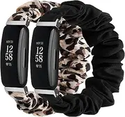 intended for Fitbit Inspire 2 & Ace 3 & Inspire HR & Inspire Bands Women Girl, Scrunchie Soft Elegant Pattern Wristband Elastic Stretch Bracelet Strap intended for Inspire 2 / Ace 3 / Inspire HR Fitness Tracker (Small, Black+Yellow Leopard)