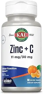 KAL Zinc Plus C, Instant Dissolve Vitamin C and Zinc, Cellular Function and Immune Support, Optimal Absorption, Natural Tangerine Flavor, 60-Day Money-Back Guarantee, 90 Servings, 90 Micro Tablets