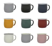 Coloured Enamel Belly Mugs Steel Outdoor Camping Tea Latte Coffee Cup 375ml x6