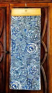 New Jaipur Market Gray Blue & White Floral Prints CottonTable Runner 14" x 72"