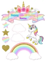 Unicorn Personalised Cake Scene Edible ICING Toppers Birthday Party Image