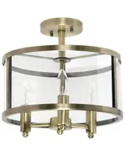 Lalia Home 3-Light 13in Industrial Farmhouse Glass And Metallic Accented Semi- Flushmount