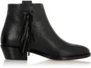 Valentino Rockstud Black Pebbled Leather Fringe Western Short Ankle Boots 35.5