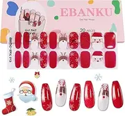 EBANKU Christmas Semi Cured Gel Nail Polish Strips Elk Snowflake Full Nail Wraps Real Nail Polish Stickers for Women Girls Christmas DIY Nail Art Decorations(UV/LED Lamp Required)