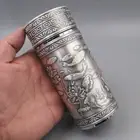 Solid 999 Fine Silver Water Bottle Drinking Cup Healthy Fish Pattern Art 5.63" H