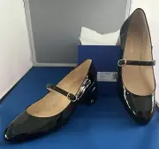 NIB w DUST BAG STUART WEITZMAN GABBY 45 BLACK PATENT LEATHER MARY JANE PUMPS 7.5