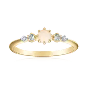 9ct Yellow and White Gold Round Cut 2mm White Opal Diamond Set Ring