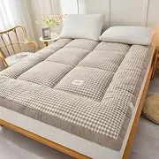 Japanese Floor Mattress Futon Mattress, Portable Camping Mattress, Folding Portable Sleeping Pad, Roll Up Double Single Mattress, for Home Dormitory(Coffee Plaid,150x200cm(59 * 79in))