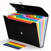 Expanding File Folder, 13 Pockets Accordion File Holder Black+multicolor
