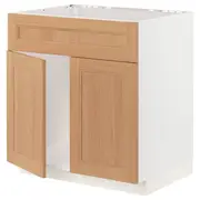 METOD base cabinet f sink w 2 doors/front, white/Vedhamn oak, 80x60x80 cm