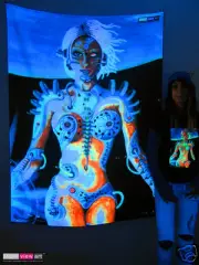 BIOMECHANOID Psychedelic Art UV Black Light Tapestry Wall Hanging Backdrop Deco