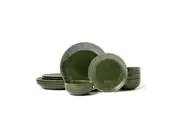 12pc Mikasa Jardin Stoneware Everyday Dining Dinner Bowls Plates Set - Green