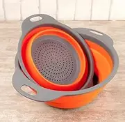 Losuya 2 x Colander Colander Round Silicone Kitchen Strainer Set for Draining Pasta, Vegetables and Fruit (Orange)