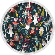 [WURTON] Women's Nutcracker Ballet Xmas Dance Print Christmas Tree Skirt Xmas Tree Skirt Decor Holiday Polyester Christmas Tree Mat