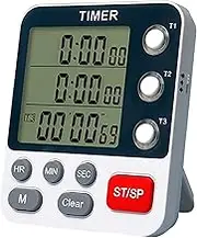 Tuperoymse Digital Dual Kitchen Timer,3 Channels Count UP/Down Timer,Cooking Timer, Display,Loud Volume Alarm and Flashing