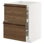 METOD / MAXIMERA base cab f hob/2 fronts/2 drawers, white/Stensta dark brown ash veneer, 60x60x80 cm