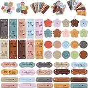 50 Pcs Handmade Sew-On Labels Microfiber Woven Labels with Love Hearts Handmade Embossed Label with Holes for Crochet Clothing, Knitting, DIY Jeans, Bags, Hats, Crochet (5 Styles)