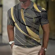 Men's Geometic Line Waffle Polo Shirts Short Sleeve Polo Shirts Collared Shirts Business Casual Outdoor Street Dailywear Athleisure Buttons 3D Print Summer Blu