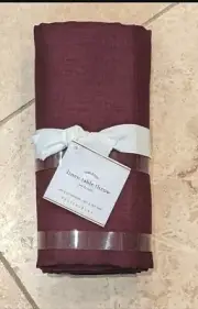 POTTERY BARN ~ LINEN TABLE THROW IN EGGPLANT / BURGUNDY / 50” X 50”