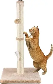 32” Tall Cat Scratching Posts for Indoor Cats Adults with 2 Hanging Ball, Large Cat Scratch Post Cat Scratcher Includes Sisal Rope(Yellow)