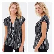 SABA Womens Size 6 Black / Ivory Flatline Print Top NEW + TAGS RRP $179