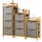 Bamboo Shelf with Storage Hamper - Wooden Bamboo Removable Bags