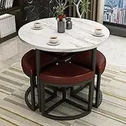 GUAWJRZDP Reception Negotiation Table, Round Dining Table Set, Breakfast Bar Dining Table and Chairs Set, Modern Kitchen Table for Dinner, for Home Garden Restaurant(Brown)