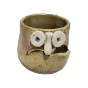 Handmade Ugly Funny Face Stoneware Pottery Egg Separator Signed 2.75”