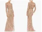 MAC DUGGAL 5240 BEADED LONG SLEEVE TULLE MOCHA COLUMN GOWN sz 10