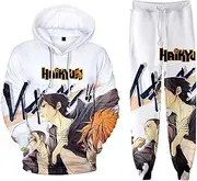 [Flyself] Unisex Haikyuu 3D Printing Tracksuit Suit Sportswear Outfit Long Sleeve Hoodie Pullover Sweater and Long Pants Set Cosplay Kozume Kenma Gakuen Koukou Jogging Gym Sweatsuits