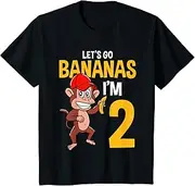 [X.Style] Kids Lets Go Bananas 2nd Birthday Monkey 2 Year Old Boy Girl ds1009 T-Shirt (S) Black
