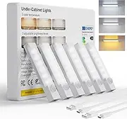 Rihvy Under Cabinet Lighting 4 Inches Rechargeable Motion Sensor Light Indoor, 3 Color Dimmable Closet Light Battery Operated, USB Stick on LED Magnetic Under Counter Lights for Kitchen Stair, 6 Packs