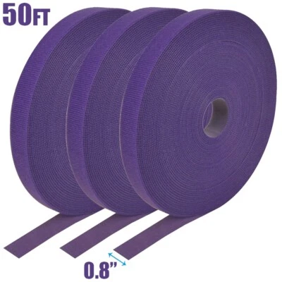 3x 50FT Roll Reusable Hook Loop Self Attaching Cable Tie Fastening Tape Purple