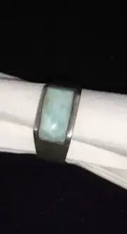 Native American Mens Larimar Navajo Sterling Silver Ring Size 12 01738