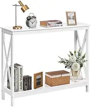Giantex Industrial 2-Tier Console Table, Rustic Sofa Side Table with Storage Shelf, X-Design Bookshelf Narrow Accent Table for Entryway Hallway Living Room (Model 1, White)