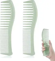 2PCS Hair Combs, Wide Tooth Combs Plastic Hairstyle Combs Large Tooth&Fine Tooth Comb Barber Comb for Men Women Combing Hairstyling Trimming Cutting Barber (Green, One size)