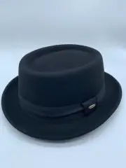 NEW MENS SCALA BURLEY CRUSHABLE WOOL FELT PORK PIE HAT BLACK TIE PRINT BAND
