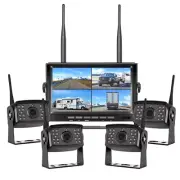 Digital Wireless 7" Quad DVR Monitor 4x CCD Reversing Camera IR 12v 24v Caravan