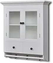 Daonanba Kitchen Wall Cabinet Wall Mounted Storage Shelf White Pinewood with 2 Glass Door 2 Drawers