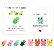 10 Colors Pocket Hugs Frog and Turtle, Mini Pocket Hug Bulk with Greeting Cards, You're Turtley Awesome Inspirational Gifts with Card, Frog Turtle Gifts for Friend, Family (10 Colors)