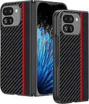 [GIOPUEY] Case Compatible with Google Pixel 9 Pro Fold, PU Leather + Hard PC Case, Special Leather Structure Mobile Phone Case, Anti-Fingerprint, Anti-Scratch Cover - Black/Red