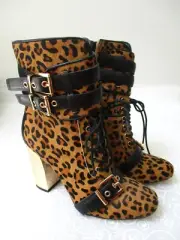 JUNE AMBROSE MASO LEOPARD DESIGN LEATHER & CALF HAIR BOOTS SIZE 6-1/2 M - NEW