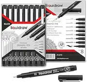 Liquidraw Drawing Pens - Set Of 8 Sizes | Fineliner Black Pens - Waterproof | Includes Brush Pen For Artists, Architects, Technical Drawing | Ideal for Writing, Calligraphy, Sketching & Illustrations