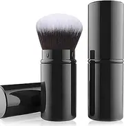 Falliny Retractable Kabuki Makeup Brush, Travel Face Blush Brush, Portable Powder Brush with Cover for Blush, Bronzer, Buffing, Flawless Powder Cosmetics