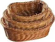 Woven Food Basket - 3X Snack Trays - Stackable Imitation Rattan Storage Basket for Kitchen Restaurant Display Decor