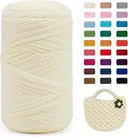 T-Shirt Yarn, 400g/131 Yards Elastic Fabric Crochet Cloth T Shirt Yarn, Thick Hand Knitting Yarn for Crocheting Bags/Baskets/Rugs, Home Decor, DIY Crafts (Cream)