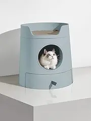 Mayitwill Cat Litter Box Standard Large Castle 2 in 1 Front-Entry Cat Litter Box with Scratch Basin, Scoop Included Green