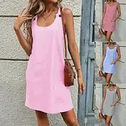 Women's Mini Dress Shift Dress Slip Dress Casual Outdoor Going out Regular Fit Stripe Sleeveless U Neck Black Pink Red Blue Summer