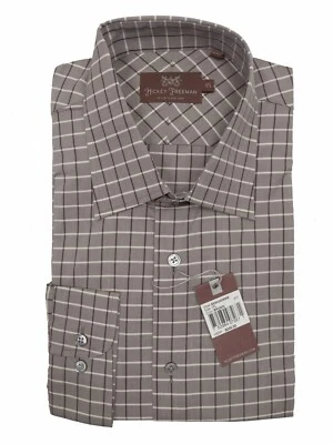 NEW $245 Hickey Freeman Shirt! 17 (35) Brown with Black & White Plaid