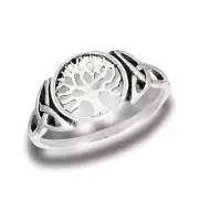 SALE, SOLID .925 Sterling Silver Tree Of Life Ring With Side Triquetras SIZE 5